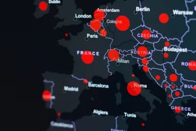 Map of Europe and the UK with red dots of people being traced in 24 hours